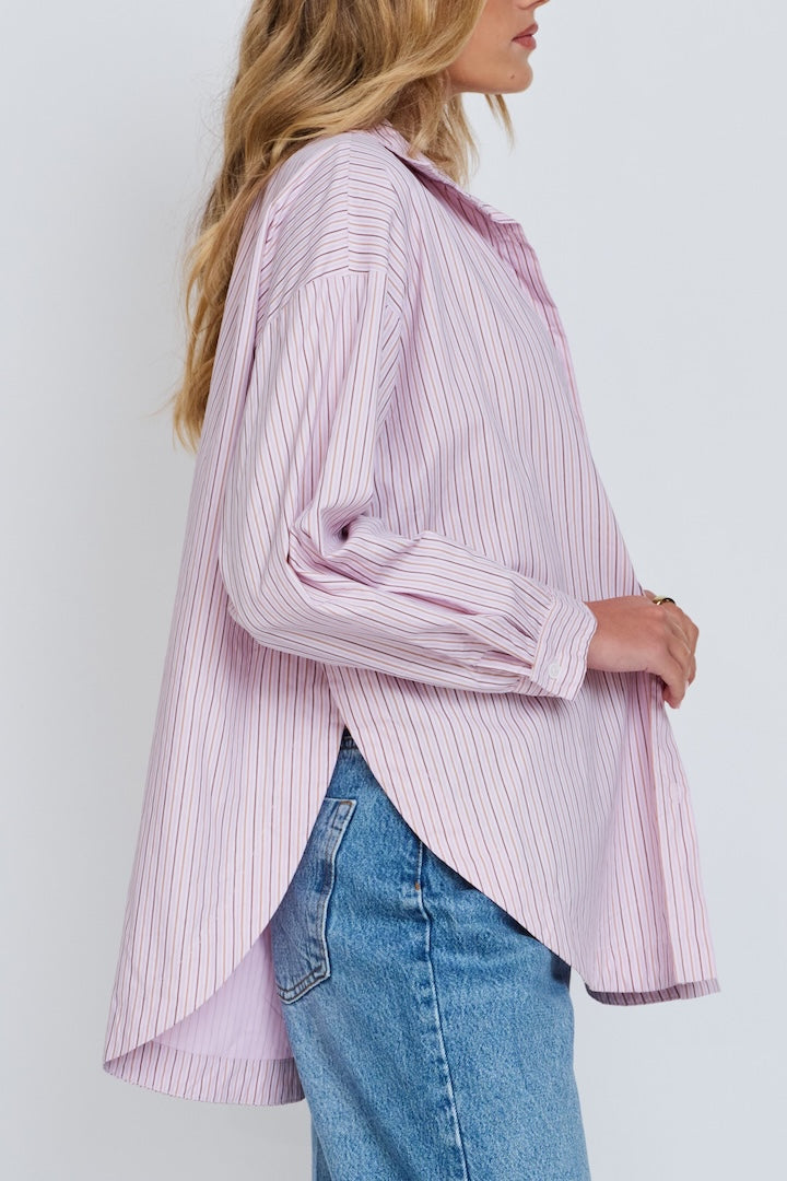 apéro Morgan Stripe Wrap Button-Down Shirt - Pink Multi