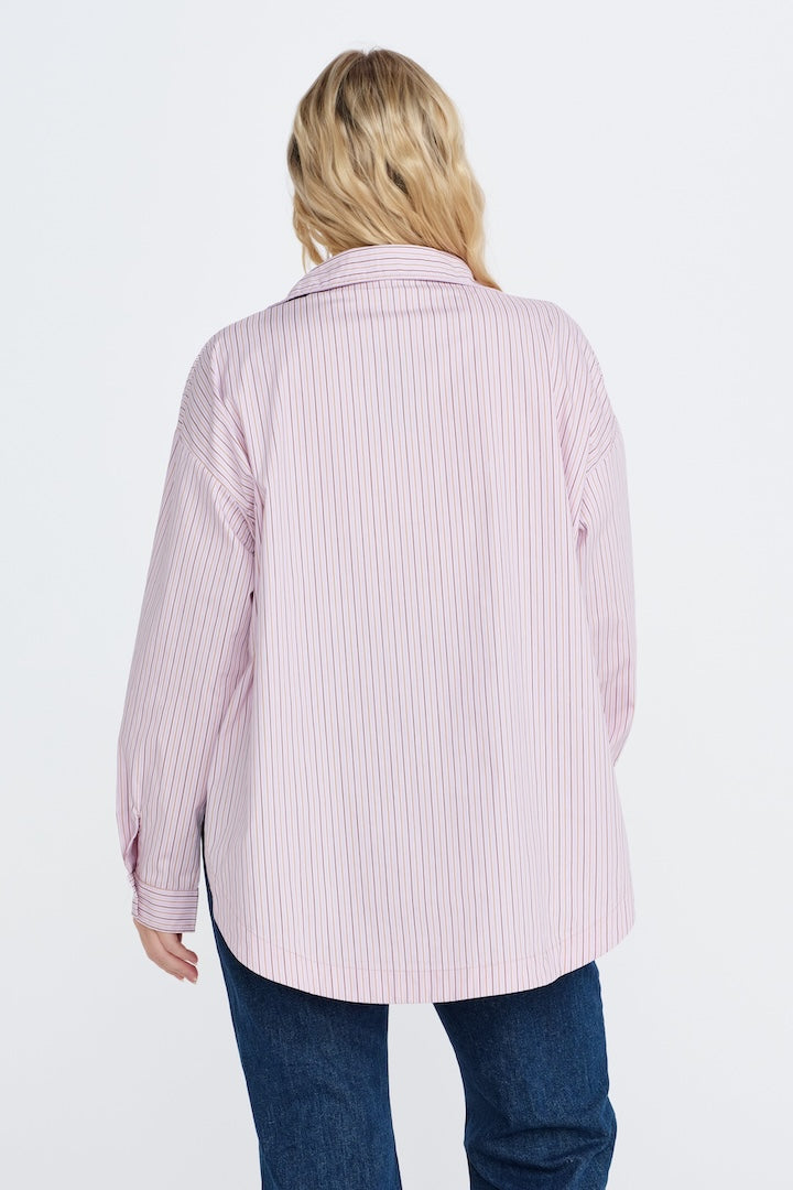 apéro Morgan Stripe Wrap Button-Down Shirt - Pink Multi