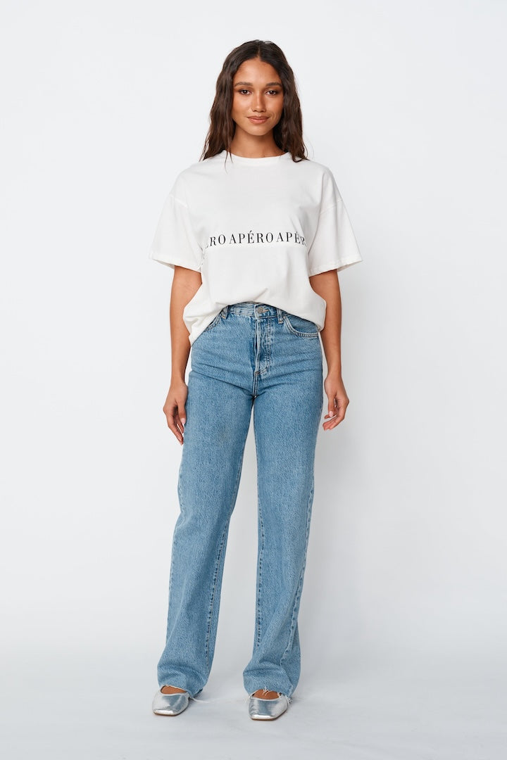 apéro Studio Printed Longline Tee -  White/Black