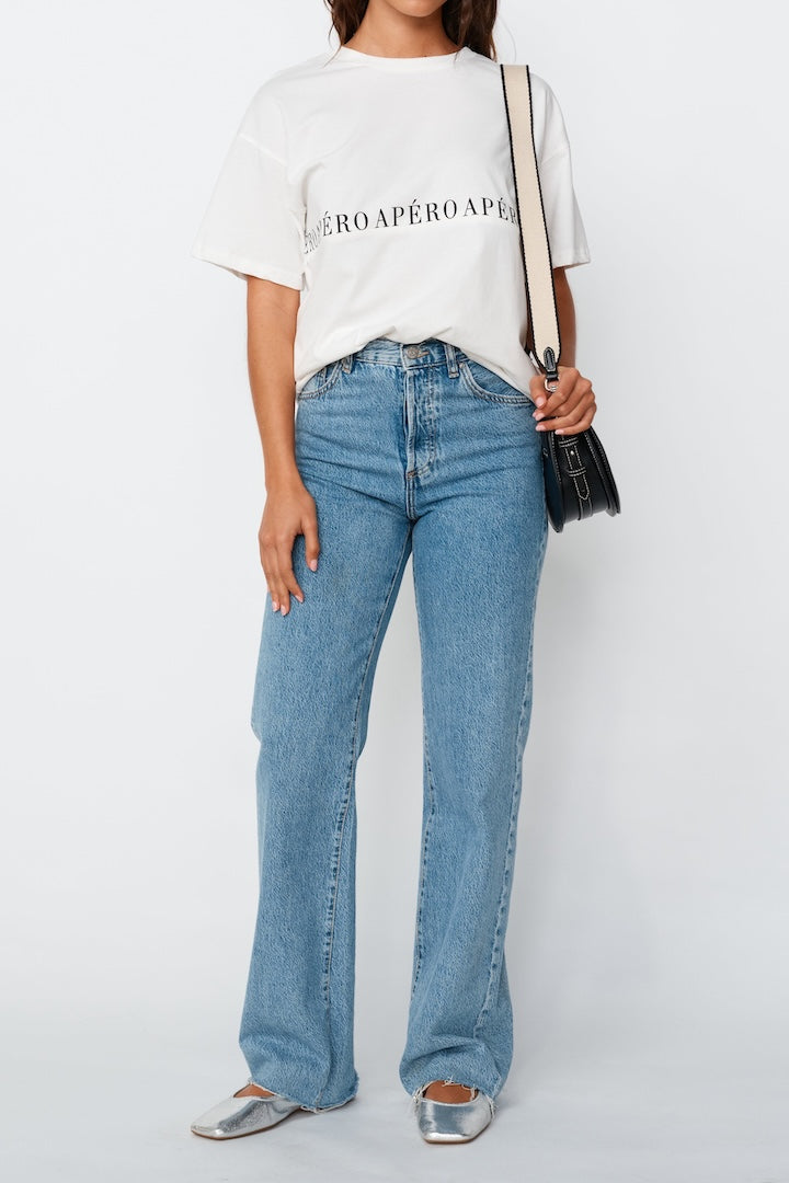 apéro Studio Printed Longline Tee -  White/Black