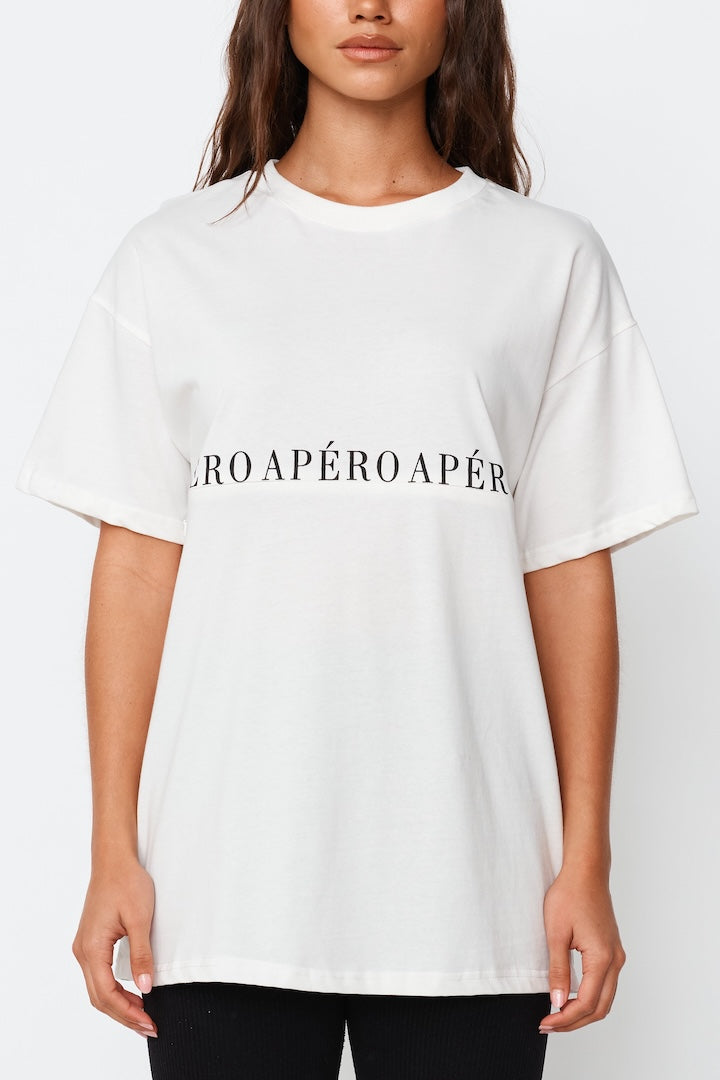 apéro Studio Printed Longline Tee -  White/Black