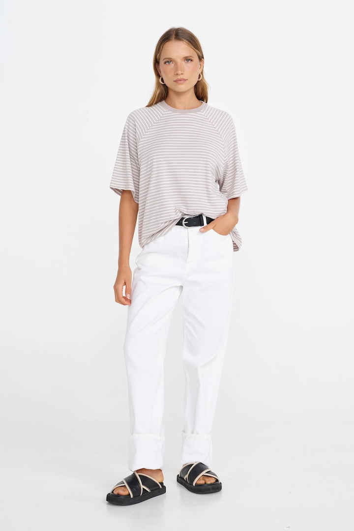 Apero Classique Stripe Box Cut Tee Stone/White