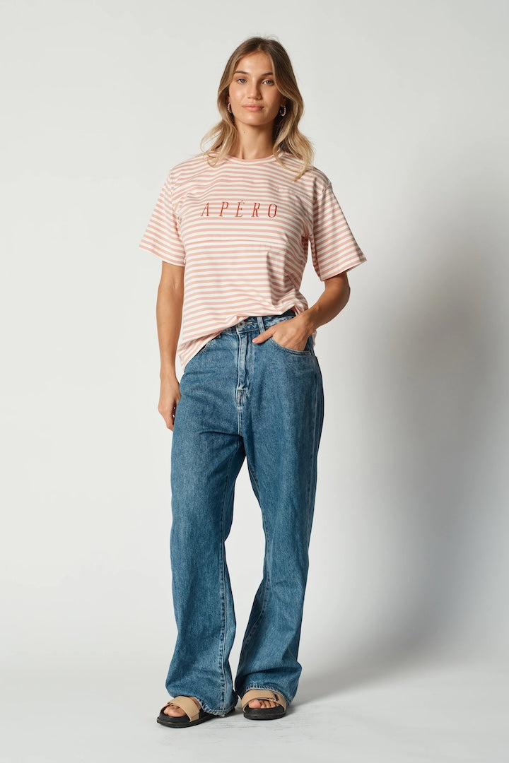 Apero Riviera Stripe Panel Tee Pink/White/Red