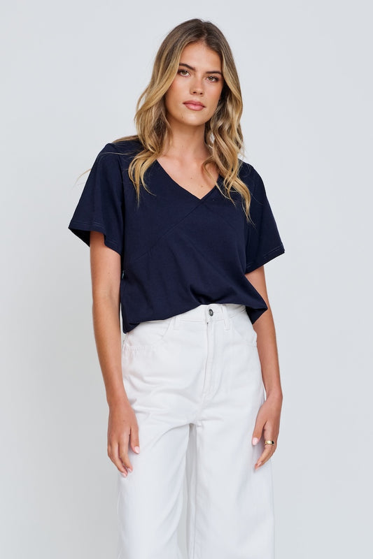 apéro V-neck Panel Tee - Navy