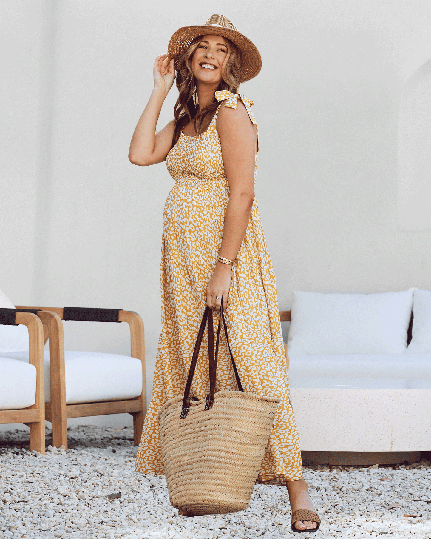 Chelsea Shirred and Ruffled Maternity Maxi Dress