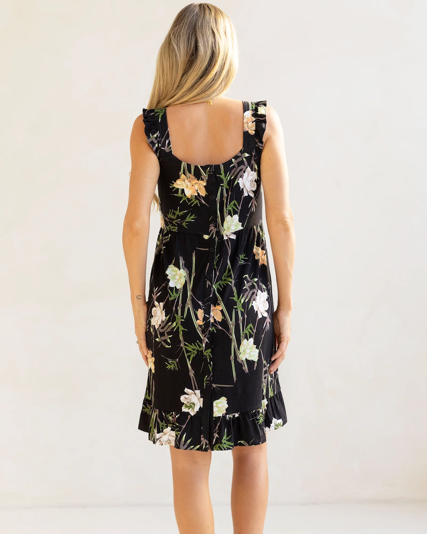 Grace Hospital Birthing Gown with Nursing Access - Black Floral Print