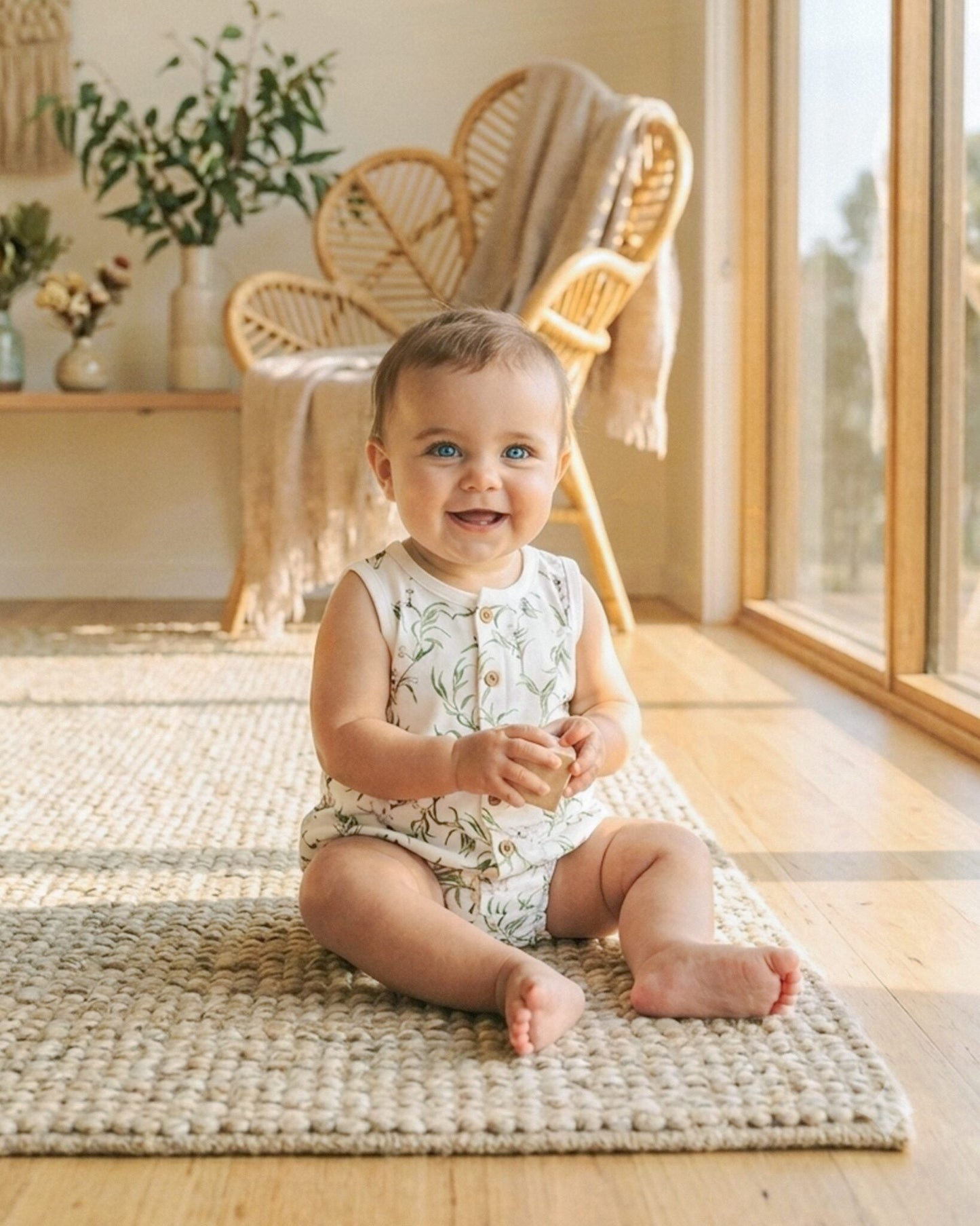 Organic Button Front Bodysuit Taylor Print - lifestyle