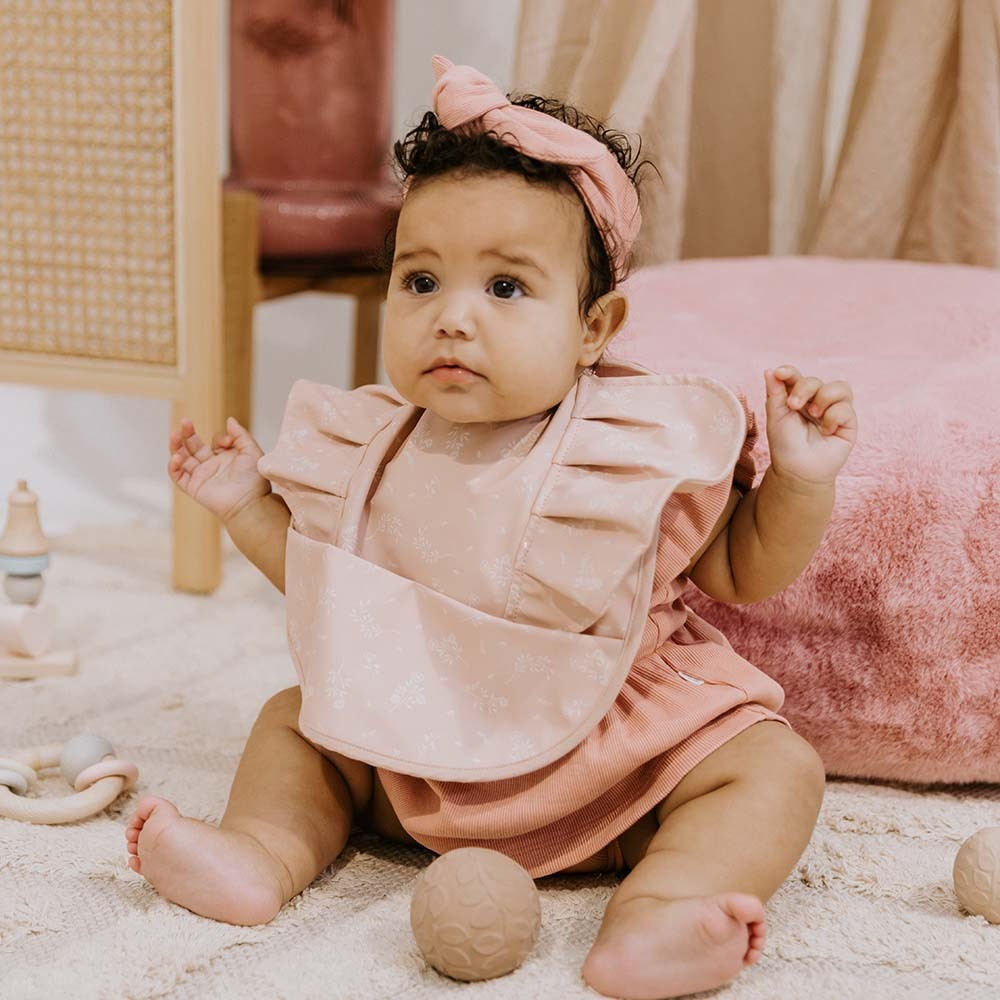 Dusty Rose Flower Waterproof Snuggle Bib Frills