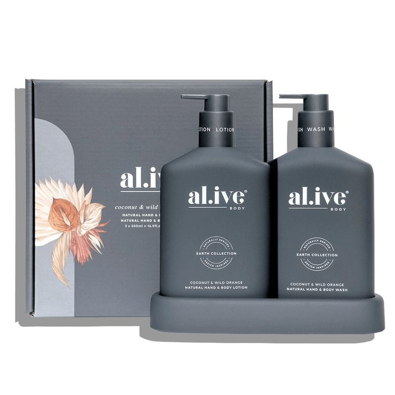 al.ive Coconut & Wild Orange Natural Hand Wash and Body Lotion Duo w/ Tray