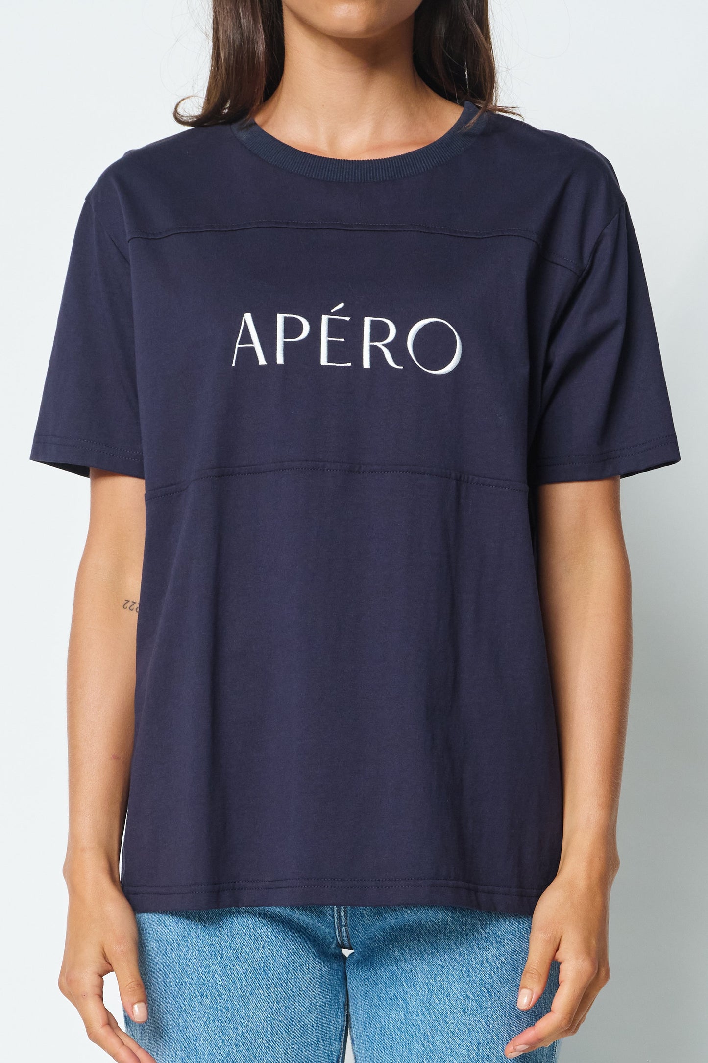 Apero Essential Embroidered Panel Nursing Tee - Navy / White