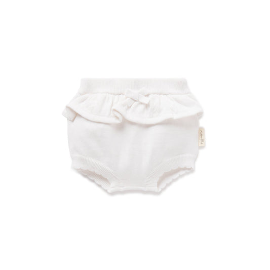 White Floral Ruffle Knit Bloomers