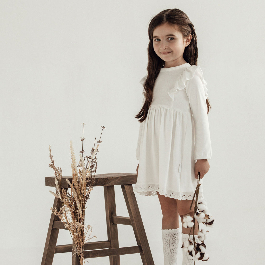 Snow Rib Ruffle Dress