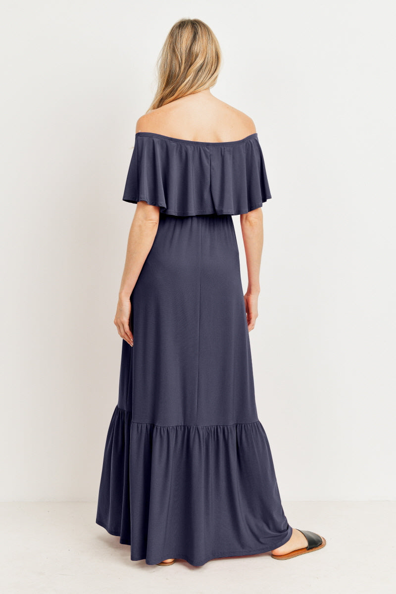 Hello Miz Tie Waist Off Shoulder Maternity Maxi Dress