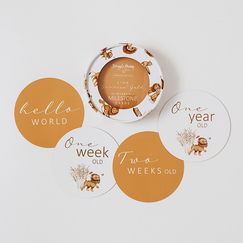Lion and Sunrise Gold Reversible Milestone Cards
