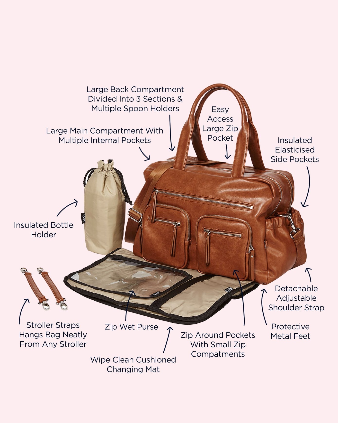 OiOi Carry All Nappy Bag Faux Leather