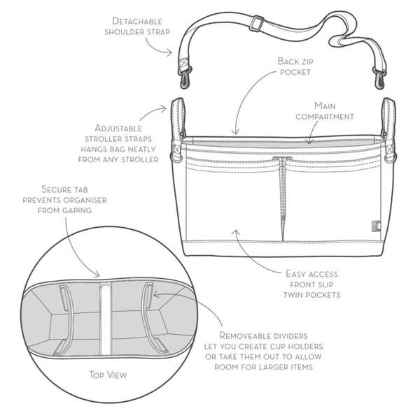 OiOi Signature Pram Caddy Organiser Tan