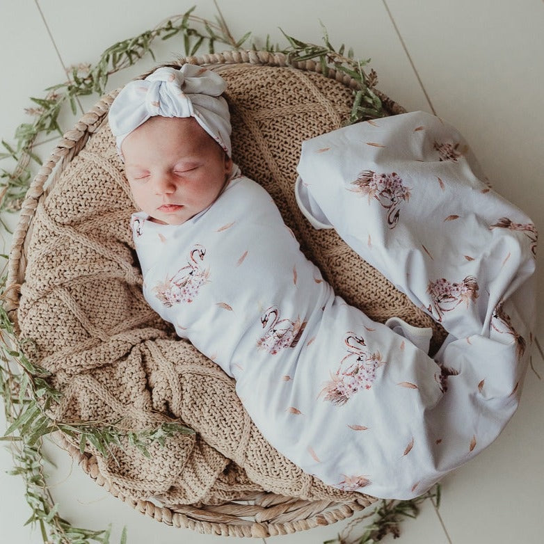 Snuggly Jacks Swan Wrap and Top Knot Set