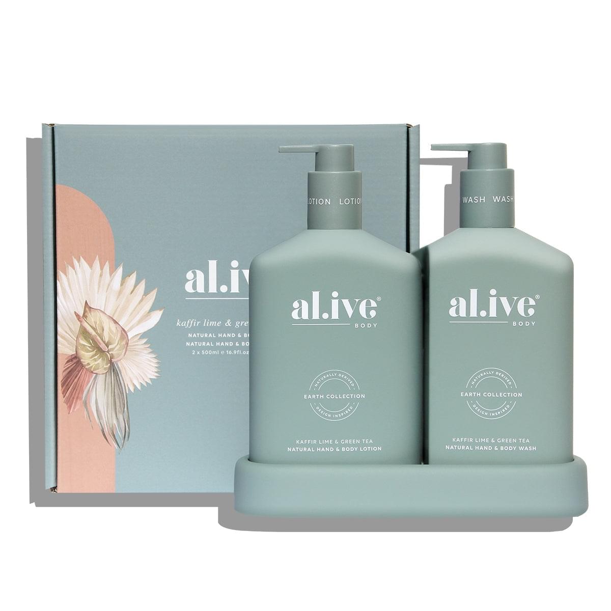 al.ive Kaffir Lime Green Tea Hand and Body Wash/Lotion Duo + Tray