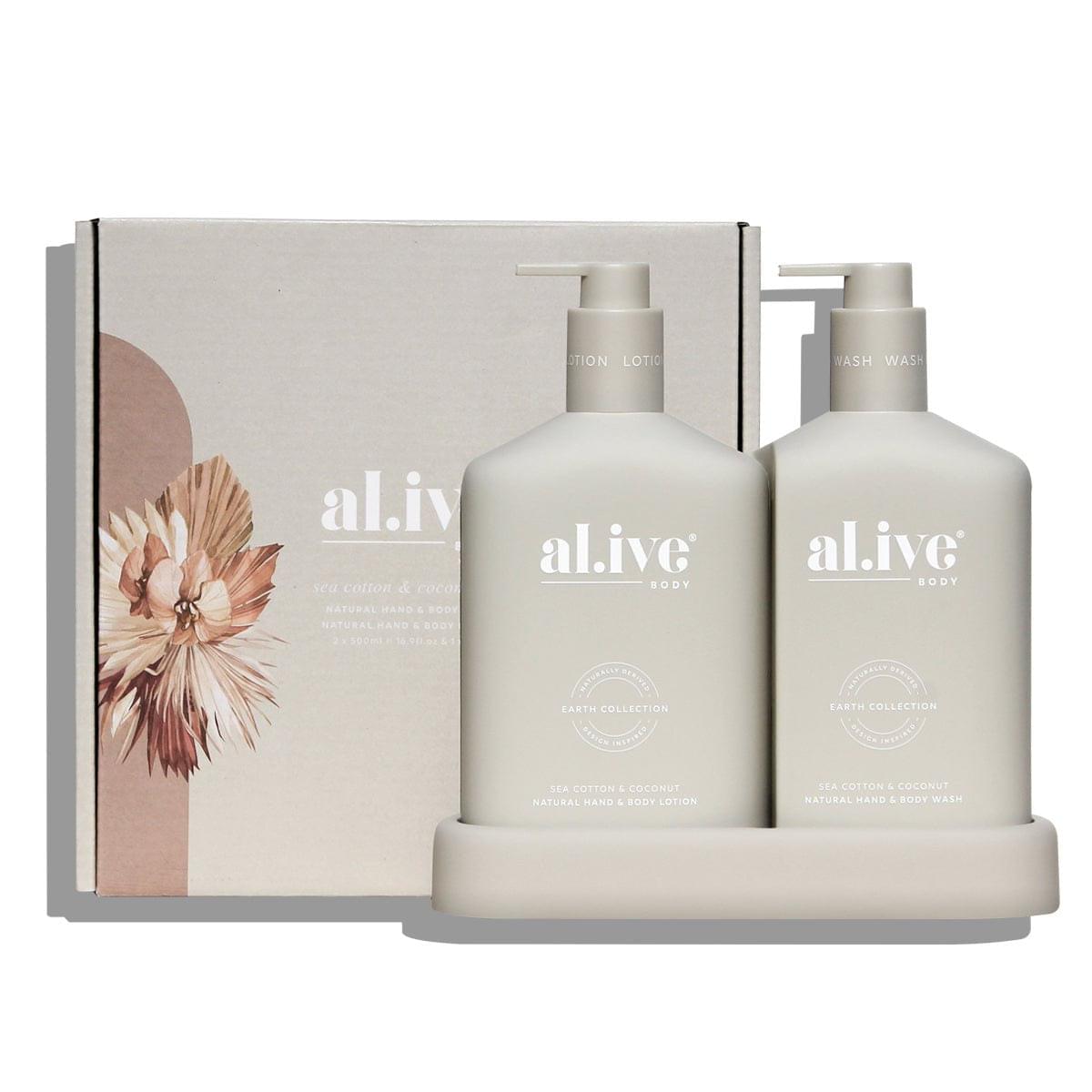 al.ive Sea Cotton Hand and Body Wash/Lotion Duo + Tray