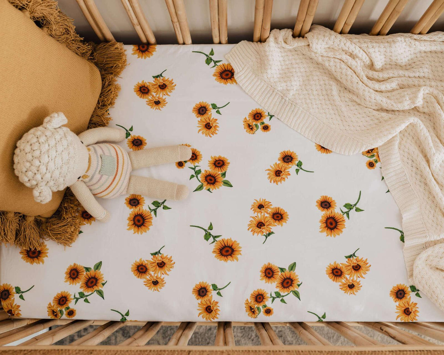 Fitted Cot Sheet Sunflowers