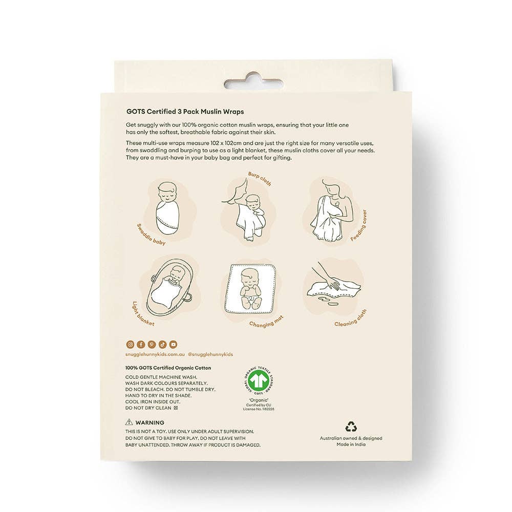 Large Organic Muslin Wraps 3 Pack - Lion/Bronze/Milk