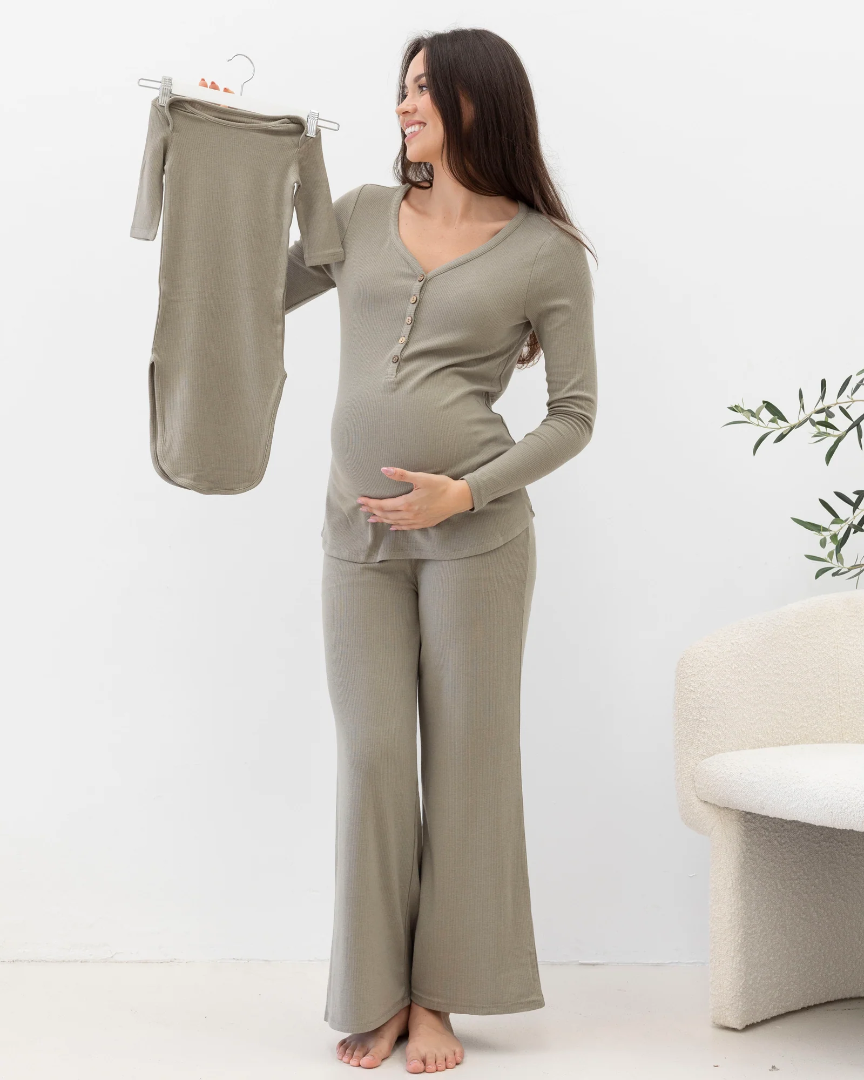 3-Piece Isabelle Maternity Sleepwear PJ set - Sage Green