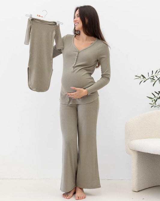 3-Piece Isabelle Maternity Sleepwear PJ set - Sage Green