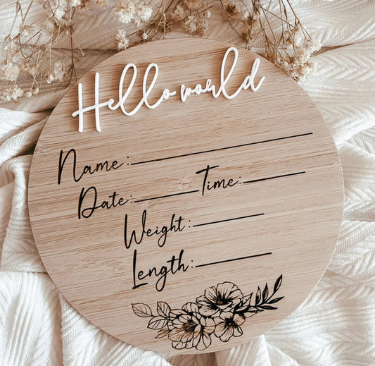 Writeable floral pattern birth announcement sign 