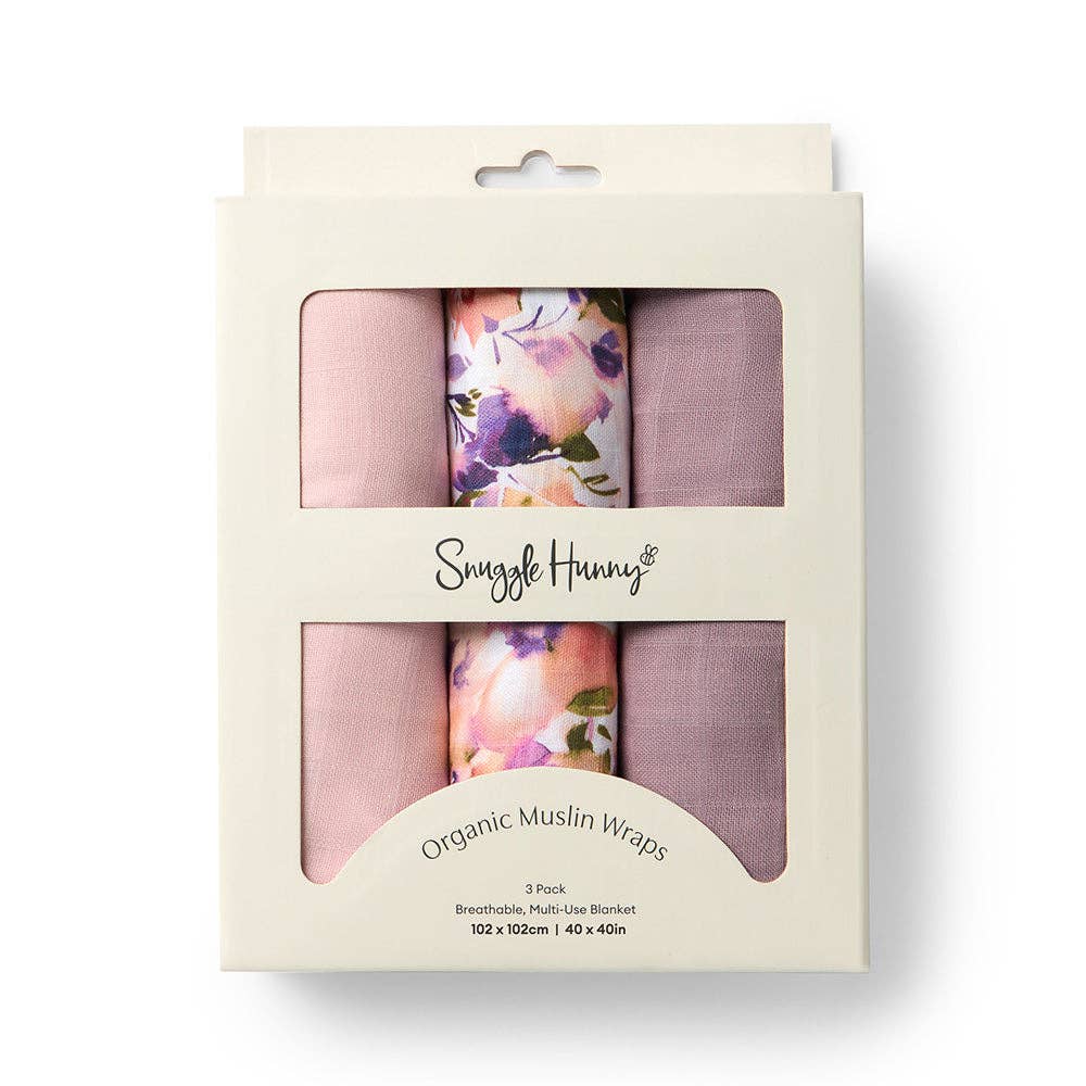 Large Organic Muslin Wraps 3 Pack - Blushing Beauty/Dusk/Fairytale