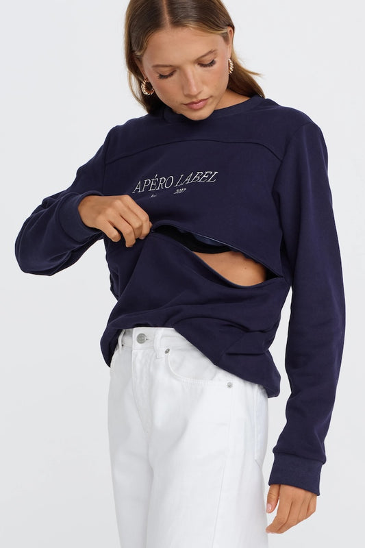 Apero Penelope Embroidered Panel Jumper -  Navy / White