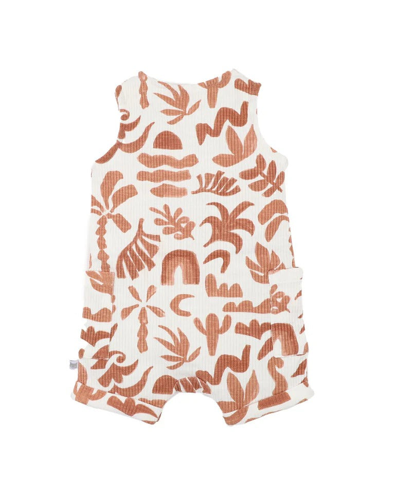 Abstract Oasis Print Mocha SS Zipsuit