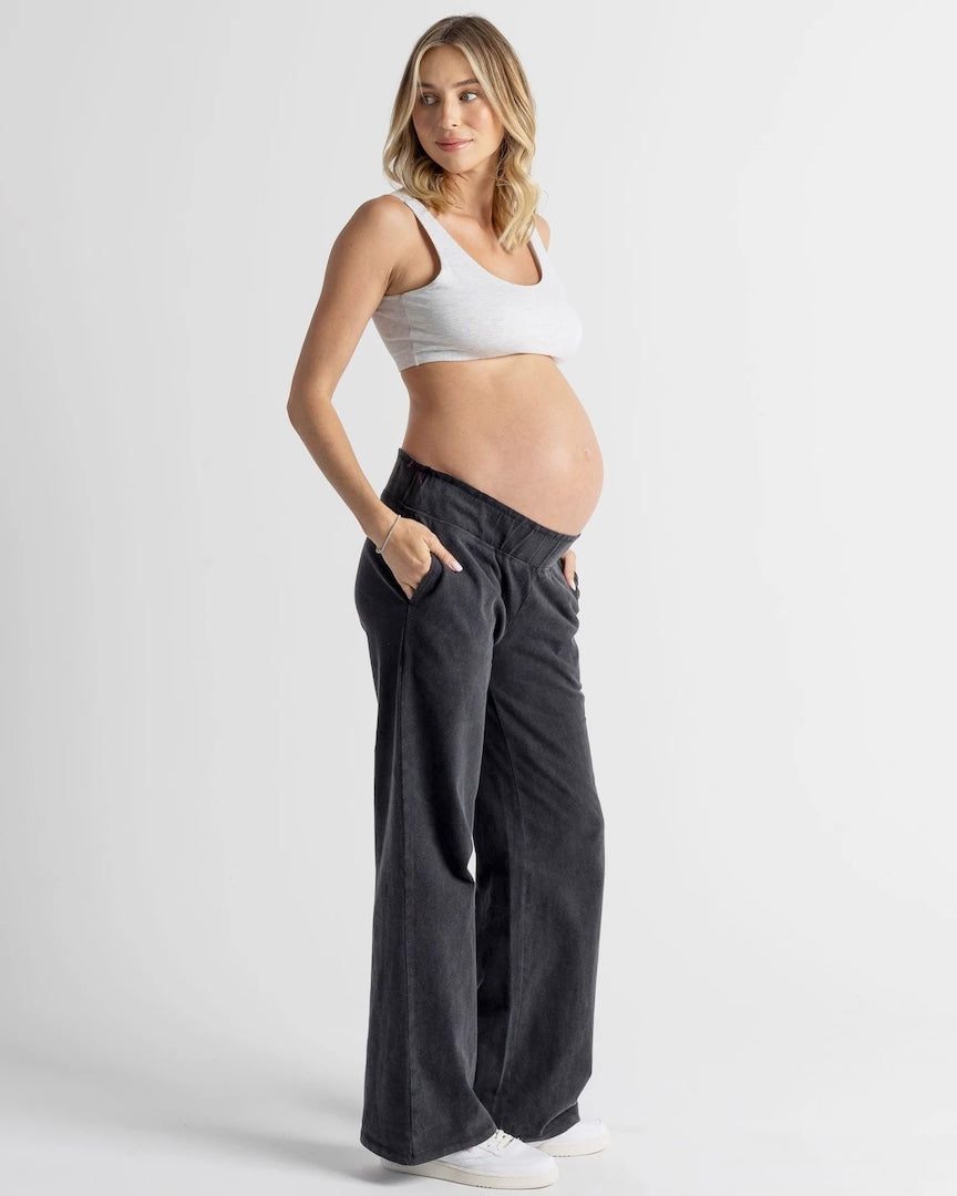 Acid Wash Black Cotton Maternity Pants