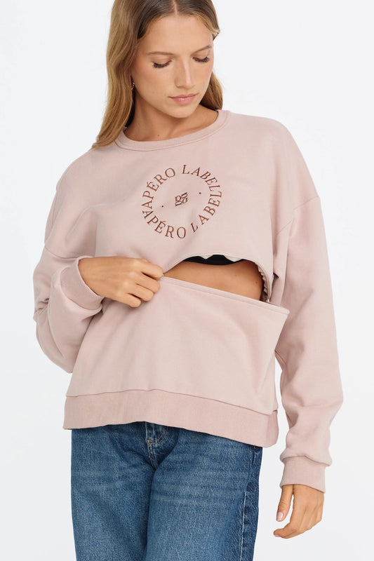 Apero Amalie Oversized Cropped Panel  Jumper - Dusk Pink