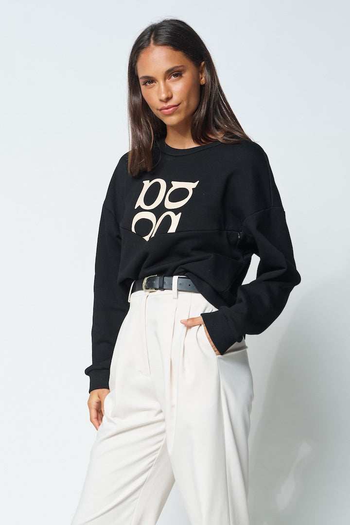 Apero Monogram Oversized V-Panel Cropped Jumper - Black / Beige