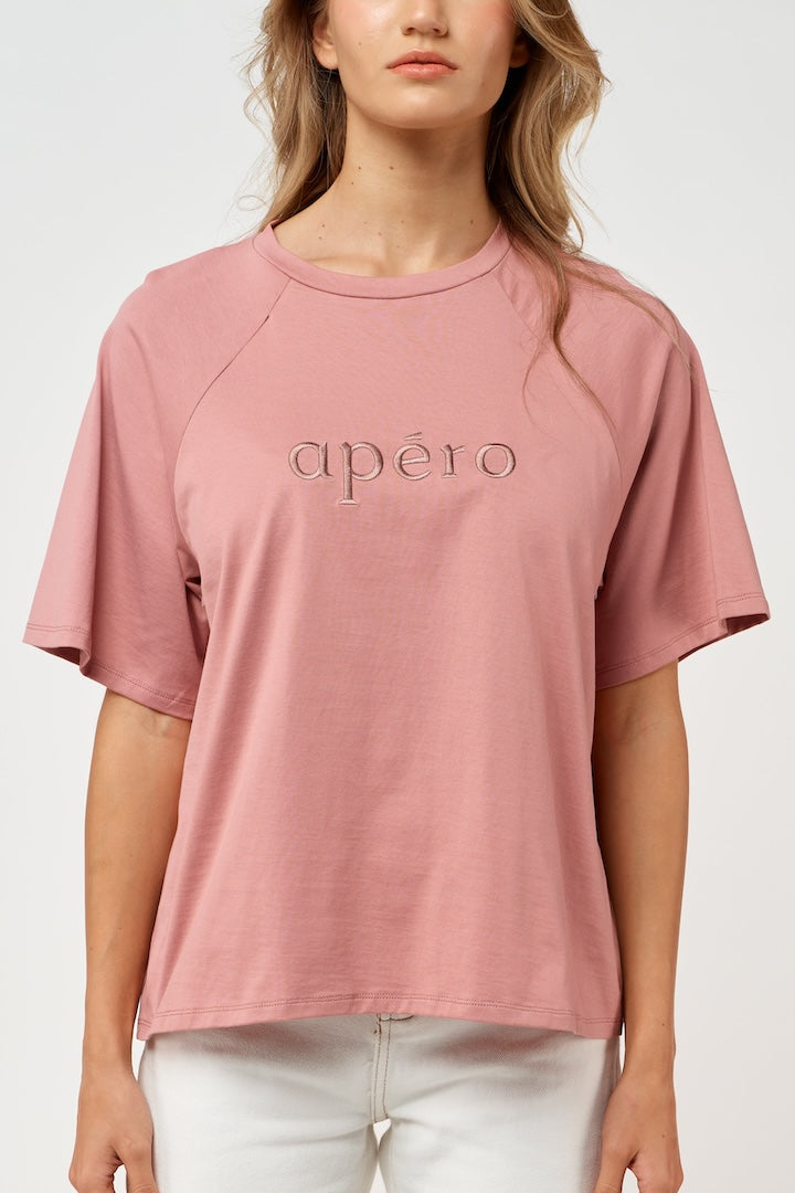 Apero Moma Embroidered Oversized tee -  Rose