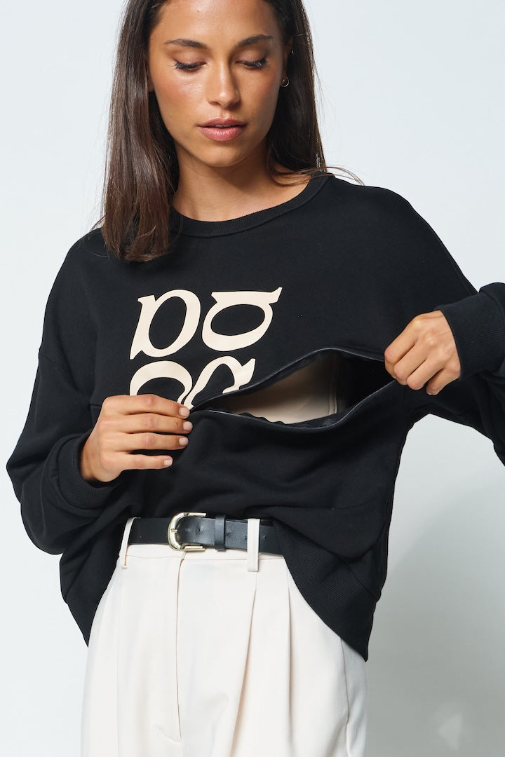 Apero Monogram Oversized V-Panel Cropped Jumper - Black / Beige