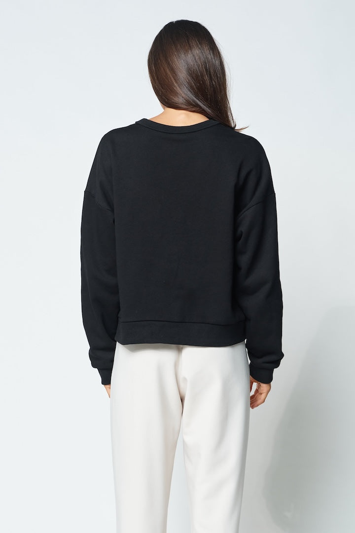 Apero Monogram Oversized V-Panel Cropped Jumper - Black / Beige