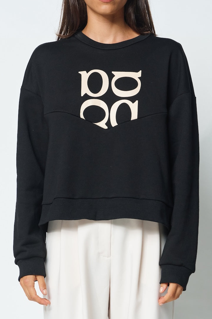 Apero Monogram Oversized V-Panel Cropped Jumper - Black / Beige