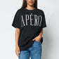 Apero Grande Printed Longline Panel Tee - Black / White