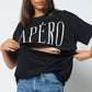 Apero Grande Printed Longline Panel Tee - Black / White