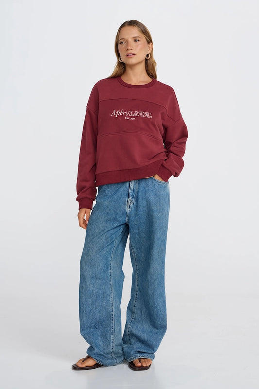Apero Legacy Oversized Cropped Panel Jumper - Burgundy / White