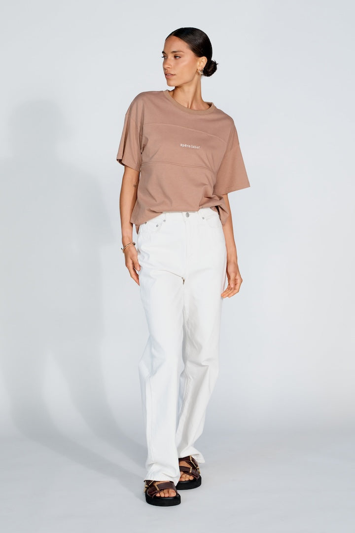 Apéro Minimalist Embroidered Longline Tee -  Mocha / Cream