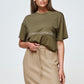 Apero Splice Embroidered Panel Tee Olive  Green / Cream