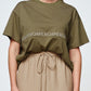 Apero Splice Embroidered Panel Tee Olive  Green / Cream