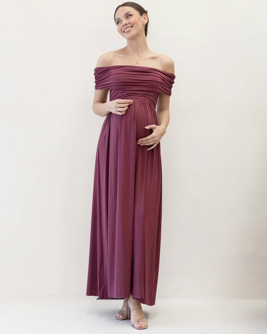 Ariana Maxi Maternity Moon Dress in Red WIne