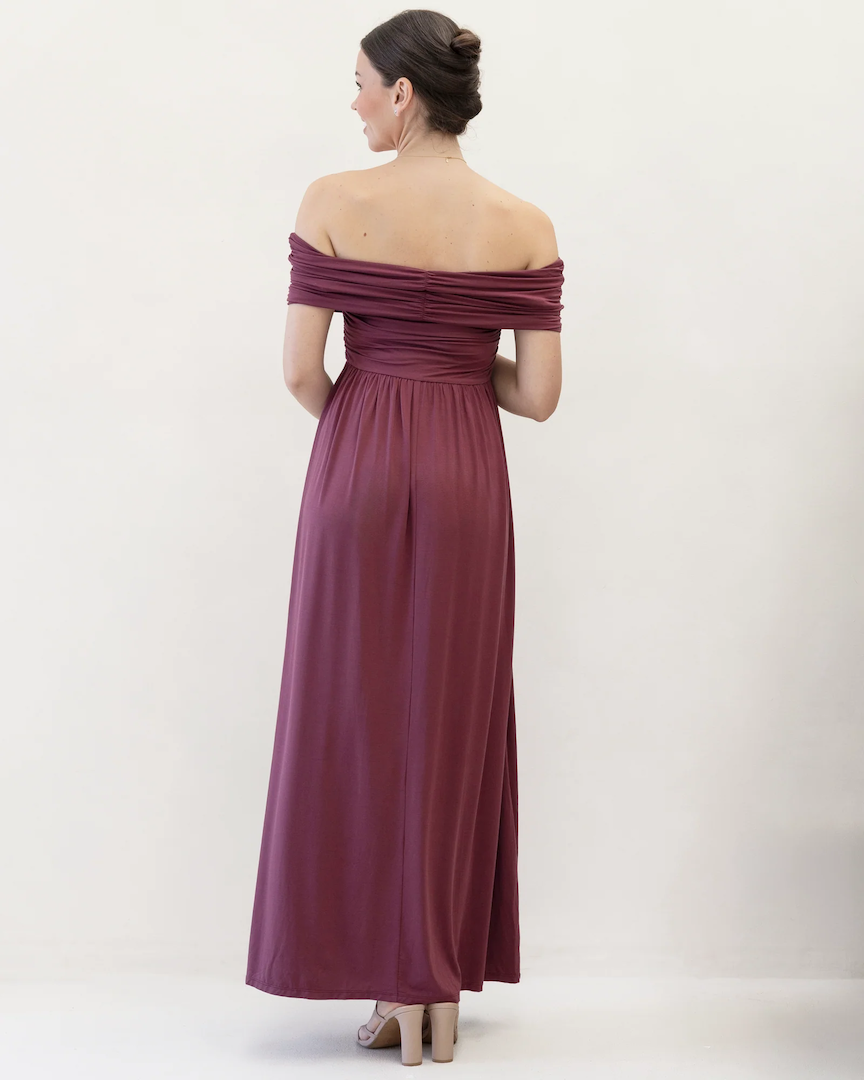 Ariana Maxi Maternity Moon Dress in Red WIne