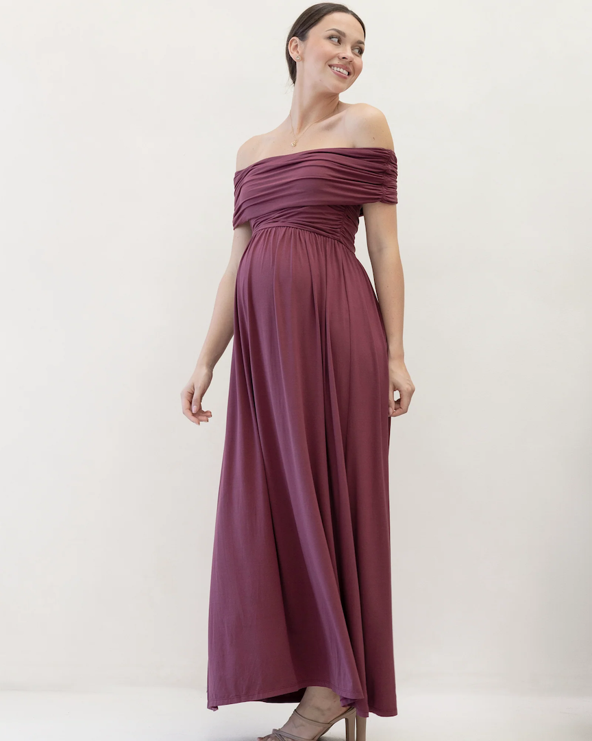 Ariana Maxi Maternity Moon Dress in Red WIne