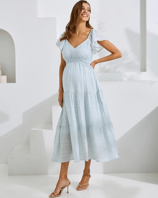 Lila Baby Shower Maternity Sundress Ice Blue