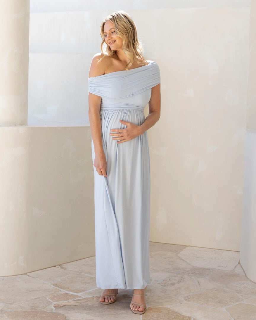 Ariana Maxi Maternity Moon Dress in Baby Blue