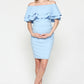 Sky Blue Double Ruffle Off Shoulder Maternity Dress
